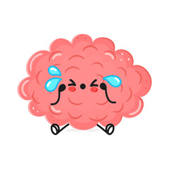 Sad Cute Brain Cartoon Character. Isolated on white background