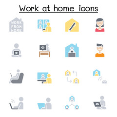 Set of Work at home line icons. contains such Icons as, business people, video conference, online meeting, business people, freelance, stay home campaign and more.