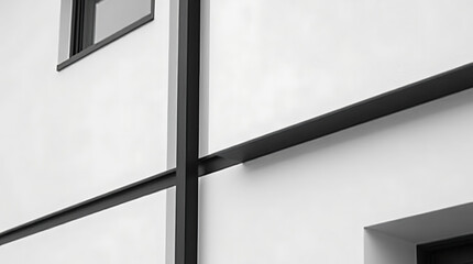 Fototapeta premium Modern Architectural Design: Sleek Black Frames Against a White Building Exterior. Clean lines and minimalist style create a contemporary aesthetic.