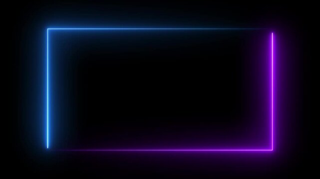 Animation of glowing neon rectangles abstract background. abstract glowing neon rectangle border frame. Square rectangle picture frame with two tone neon color motion graphic.