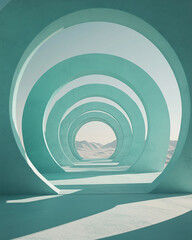 Obraz premium Minimalist turquoise arches with desert landscape and shadows