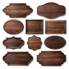 wooden stickers labels and signs gathered isolated