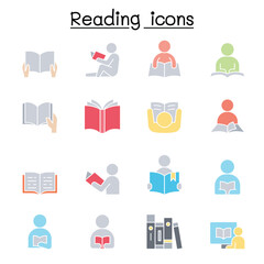 Reading icons set in thin line style