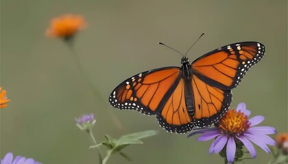 Naklejka premium Monarch Butterfly on Purple Aster: A Serene Autumnal Image