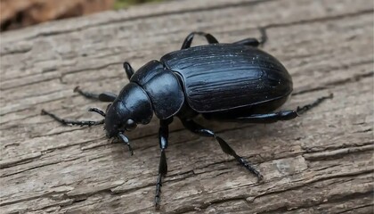 Black Beetle on Weathered Wood: A Close-Up Macro Photograph
