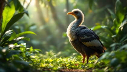Serene Grey Bird in Lush Sunlight: A Tropical Avian Portrait