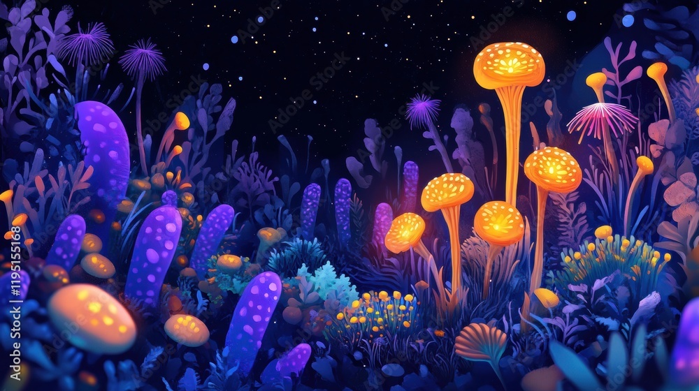 Poster explore an enchanting microscopic ecosystem teeming with vibrant friendly microbes in a stunning nig