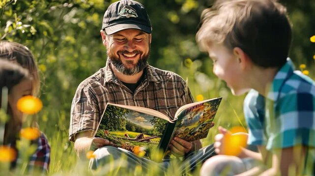 A man teaches young people about nature books, sharing insights on how stories of the environment can inspire conservation efforts in both boys and girls