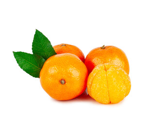 Tangerine and slices isolated on a white background.