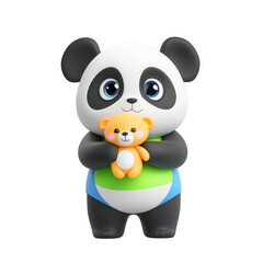 Fototapeta premium Cute panda holding teddy bear studio digital illustration playful environment front view child-friendly concept