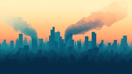 Fototapeta premium Polluted Urban Skyline With Smog Data Visualization