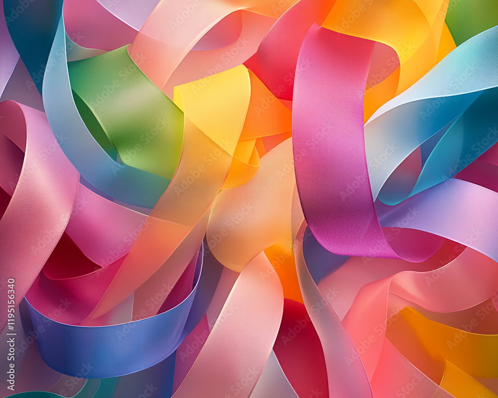 Poster Abstract colorful ribbon texture with vibrant gradient waves