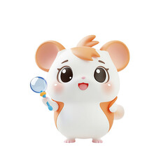 Fototapeta premium Adventurous cartoon hamster with magnifying glass playroom animated character colorful whimsical exploration