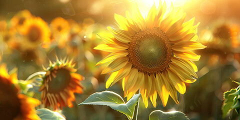 Obraz premium Sunflower in a Field at Sunset