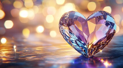 Fototapeta premium A 3D sparkling love crystal on a shiny surface, with lots of space for customizing text