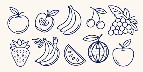 Fruits line icons set, editable stroke, vector eps10 illustration -  Perfect for Healthy Living, Food Projects, and AI Design Tools.