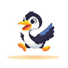 Obraz premium Joyful penguin character jumping across a plain background animated style playful concept for children's content