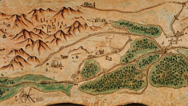 Detailed historical map of a mountainous region showcasing valleys and settlements