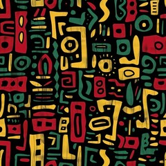 Fototapeta premium Colorful Abstract Tribal Pattern with Hand-Drawn Elements By Generated AI