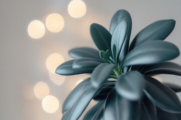 Obraz premium Elegant plant with a teal tint and bokeh light effects creating a soft ambiance
