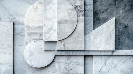 Abstract Composition of Marble Textures and Geometric Shapes