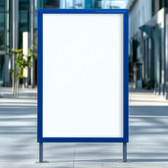 A blank advertising panel stands prominently in a modern urban setting, inviting creativity and marketing opportunities.