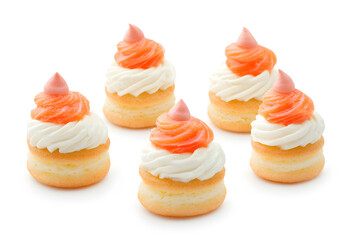 Canapes with red salmon and cream cheese isolated on white background