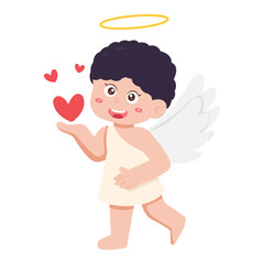 Cute angel character holding a heart. ideal for Valentines Day designs, spiritual concepts, and greeting cards
