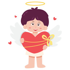Cute cupid character holding a heart illustration. ideal for Valentines Day designs, spiritual concepts, and greeting cards