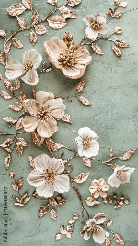 Poster delicate floral elements in muted sage embellish the surface, showcasing intricate craftsmanship and