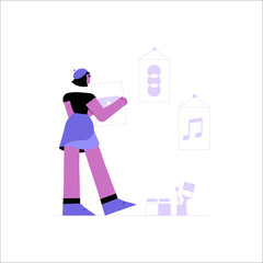 Female Artist Painting Posters In Flat Vector Illustration Symbolizing Creativity, Artistic Expression, And Visual Arts, Isolated On White Background.