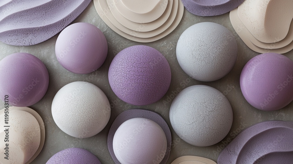Poster muted shades of purple dominate this captivating arrangement of gradient spheres and soft forms. the