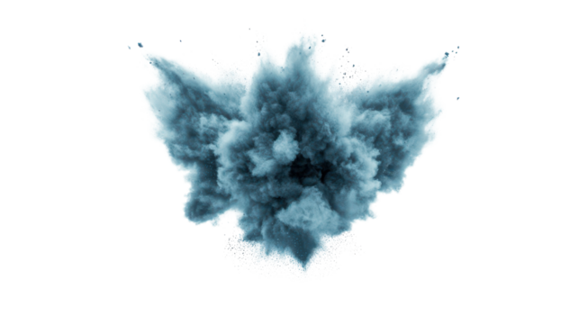 Dramatic Blue Smoke Explosion on White Background for Creative Visuals and Artistic Projects