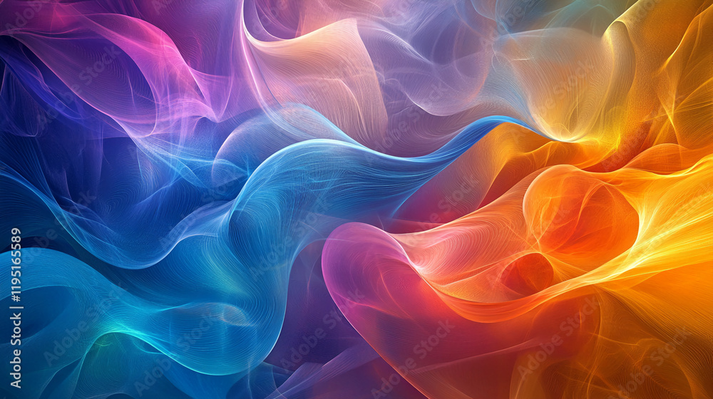 Poster Abstract Flowing Colorful Ribbons in Gradient on Black Background