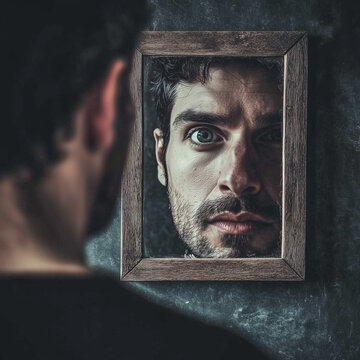 Uomo che si guarda allo specchio