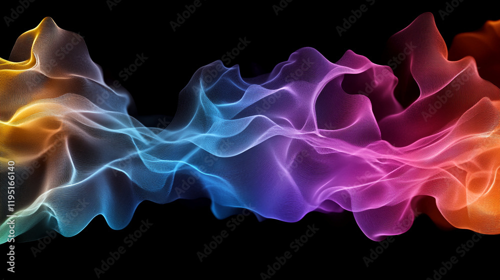 Poster Abstract Flowing Gradient Waves of Color on Black Background