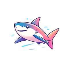 A colorful and playful cartoon shark swimming joyfully in the ocean, showcasing vibrant hues and a cheerful expression.