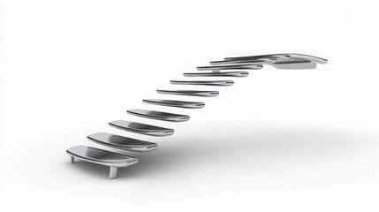A sleek 3D ladder with curved edges and a chrome finish, transparent background
