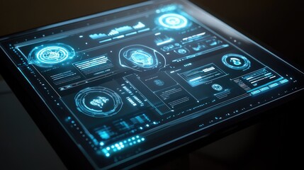 Futuristic Digital Interface with Data Visualization and Analytics