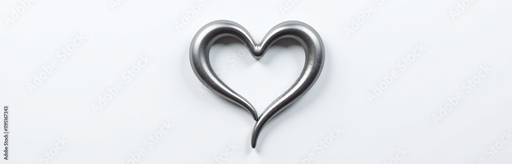 Poster image of gray liquid metal in the shape of a heart on a white background for use as copy space. 0000