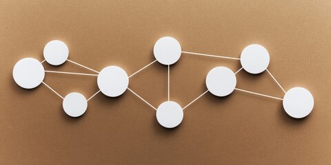 White circular nodes connected by lines on a rich brown background symbolizing electronic data interchange showcasing business concepts with space for text
