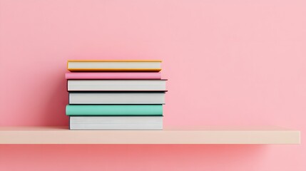 Neatly Stacked Document Bundles on Pastel Cream Shelf,3D