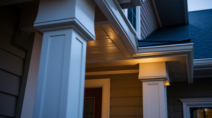 Captivating Night View of a Modern House Exterior, Showcasing Architectural Details and Warm Lighting