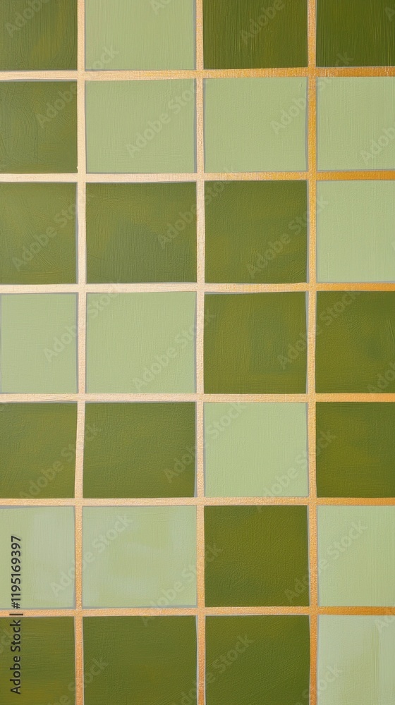 Poster a captivating arrangement of geometric grids showcases various shades of olive green, each square in