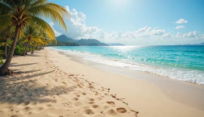 Idyllic Tropical Beach with White Sand and Palm Trees