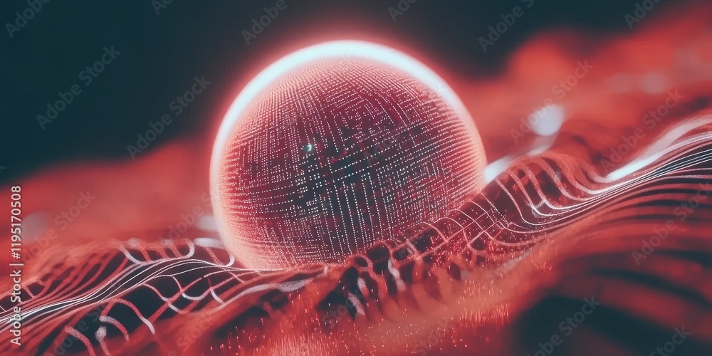 Canvas Prints futuristic red sphere on abstract wave pattern: captivating digital art for technology and innovatio