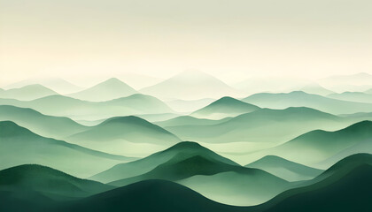 Abstract green landscape wallpaper background illustration design with hills and mountains