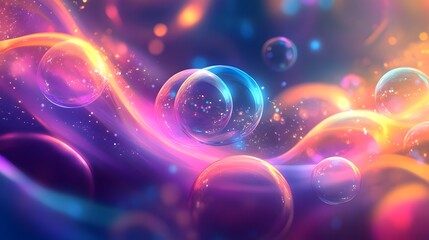 Mesmerizing Flowing Bubbles in Vibrant Colorful Glowing Gradient Shimmering Design  Ethereal Surreal and Digital Fluid Kaleidoscopic Pattern with Translucent Reflective Spheres