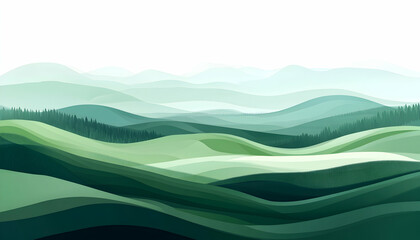 Abstract green landscape wallpaper background illustration design with hills and mountains