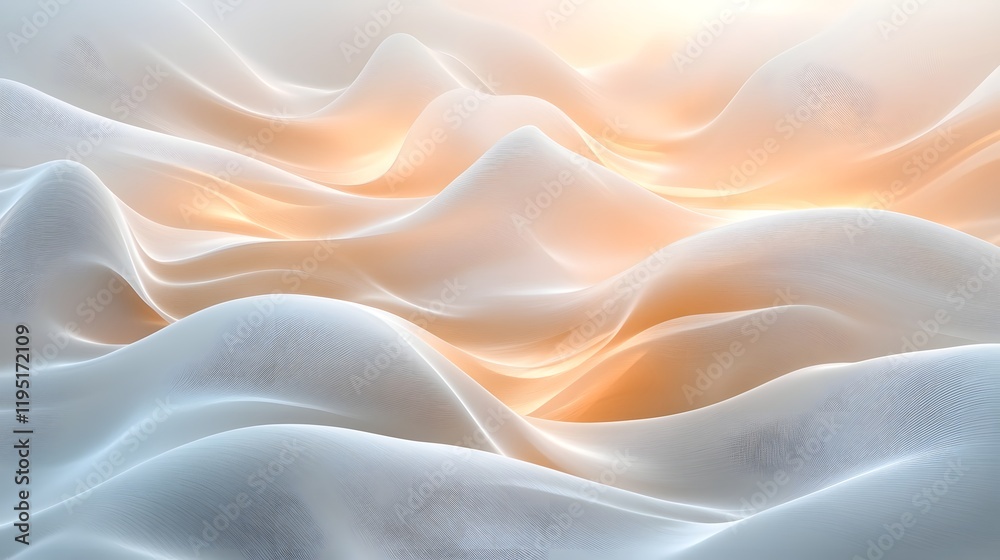 Poster soft abstract waves in captivating pastel tones glowing luminescent and flowing with a smooth ethere